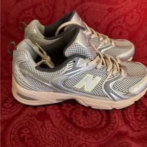 New Balance Silver and White Running Shoes
